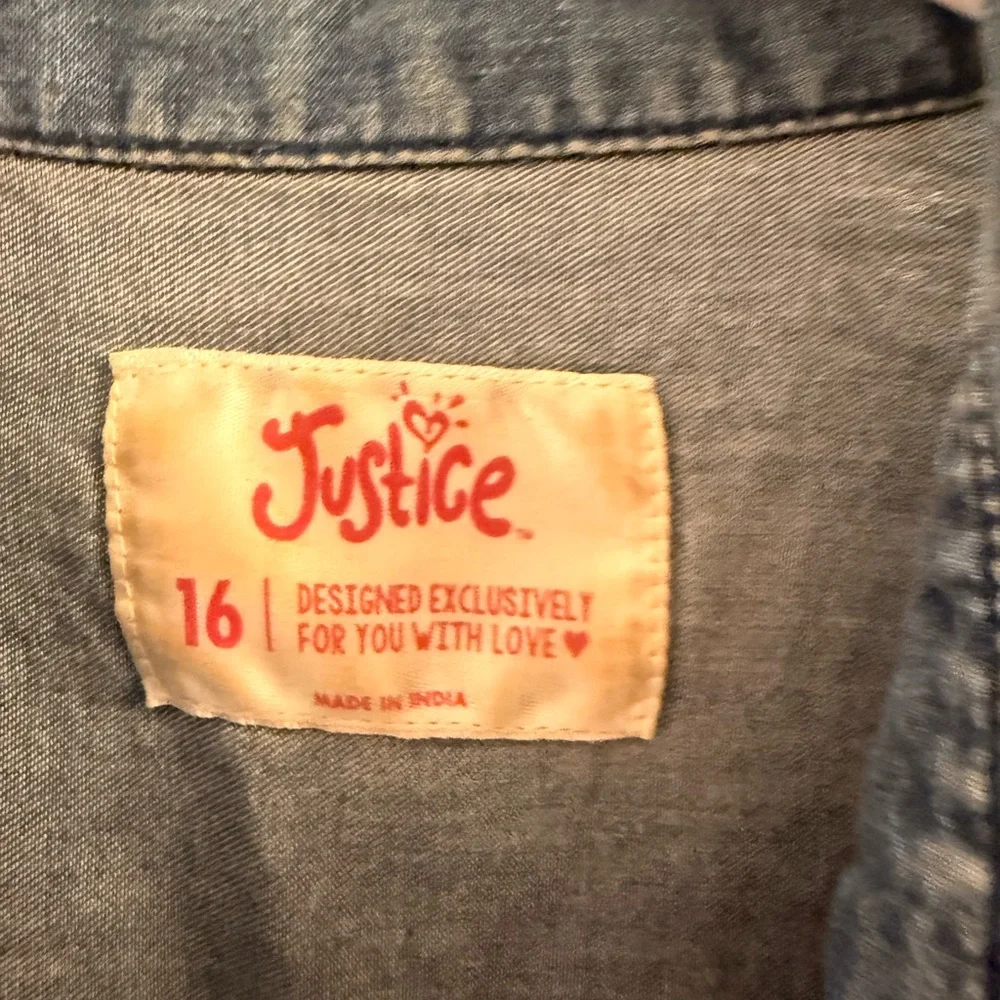 Y2K Justice Light Denim Shirt in Blue youth 16